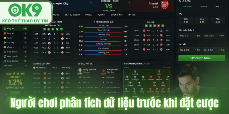 Người chơi phân tích dữ liệu trận đấu trước khi cược